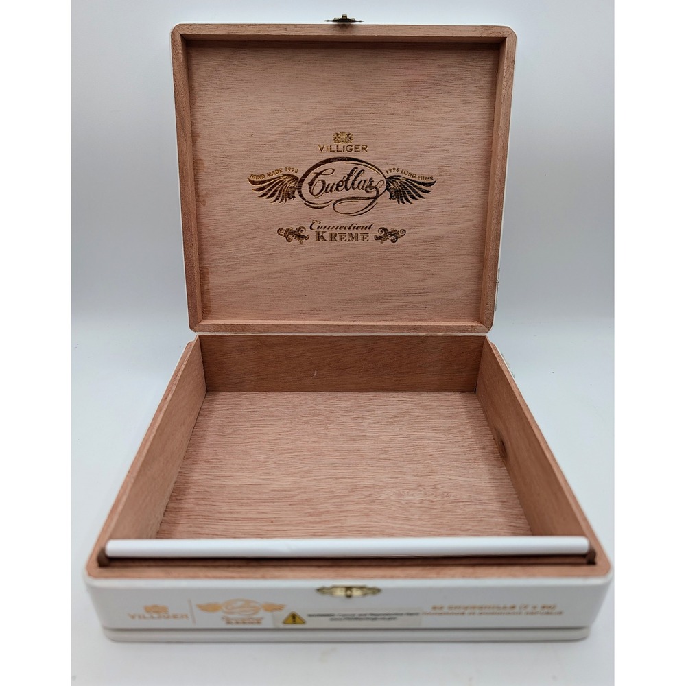Villiger Cuellar Connecticut Kreme White Wooden Empty Cigar Box Churchill 7x50 - Picture 3 of 13